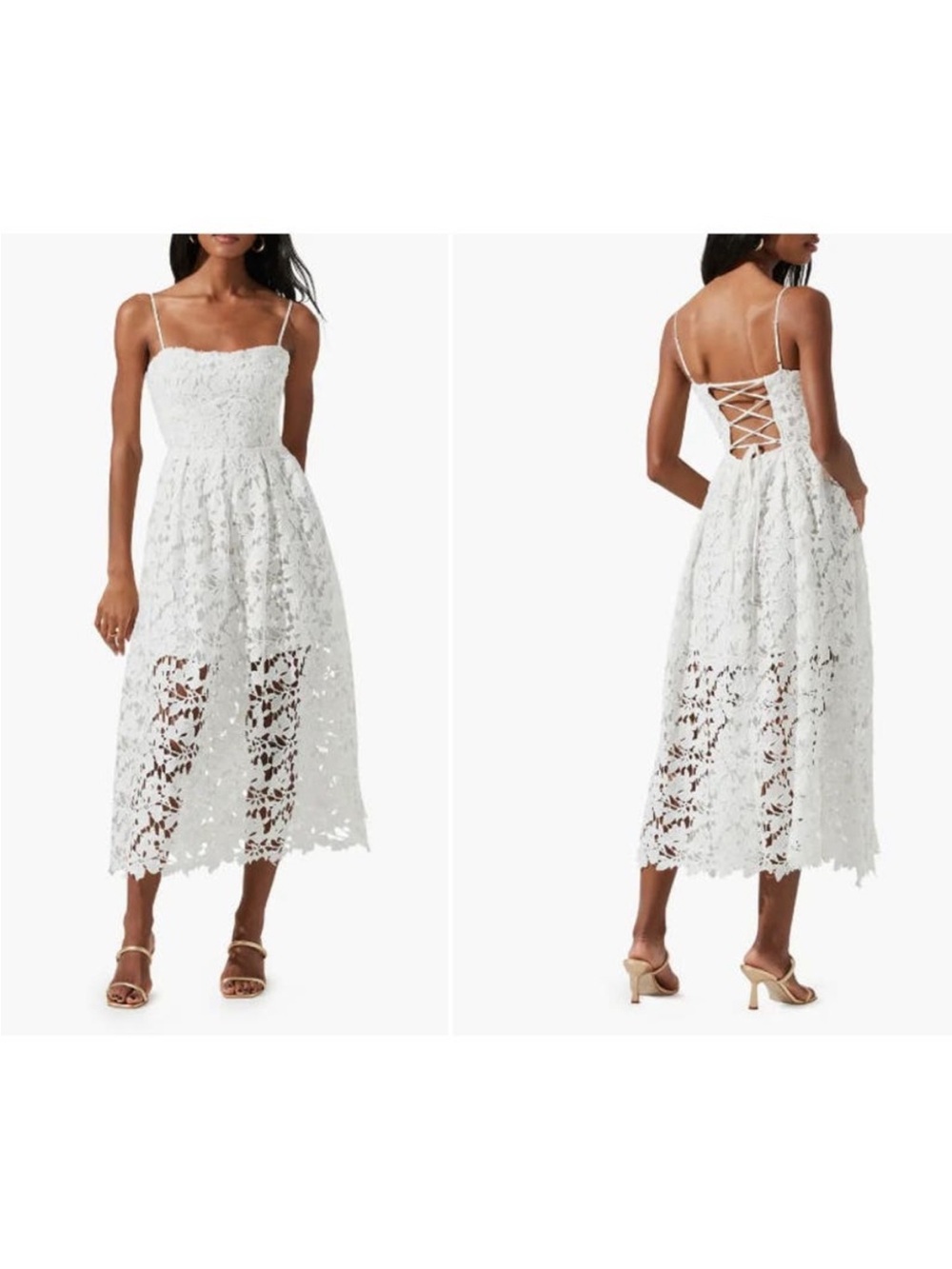 ASTR The Label Joyce White Floral Lace Corset Tie Back Midi Dress Size S